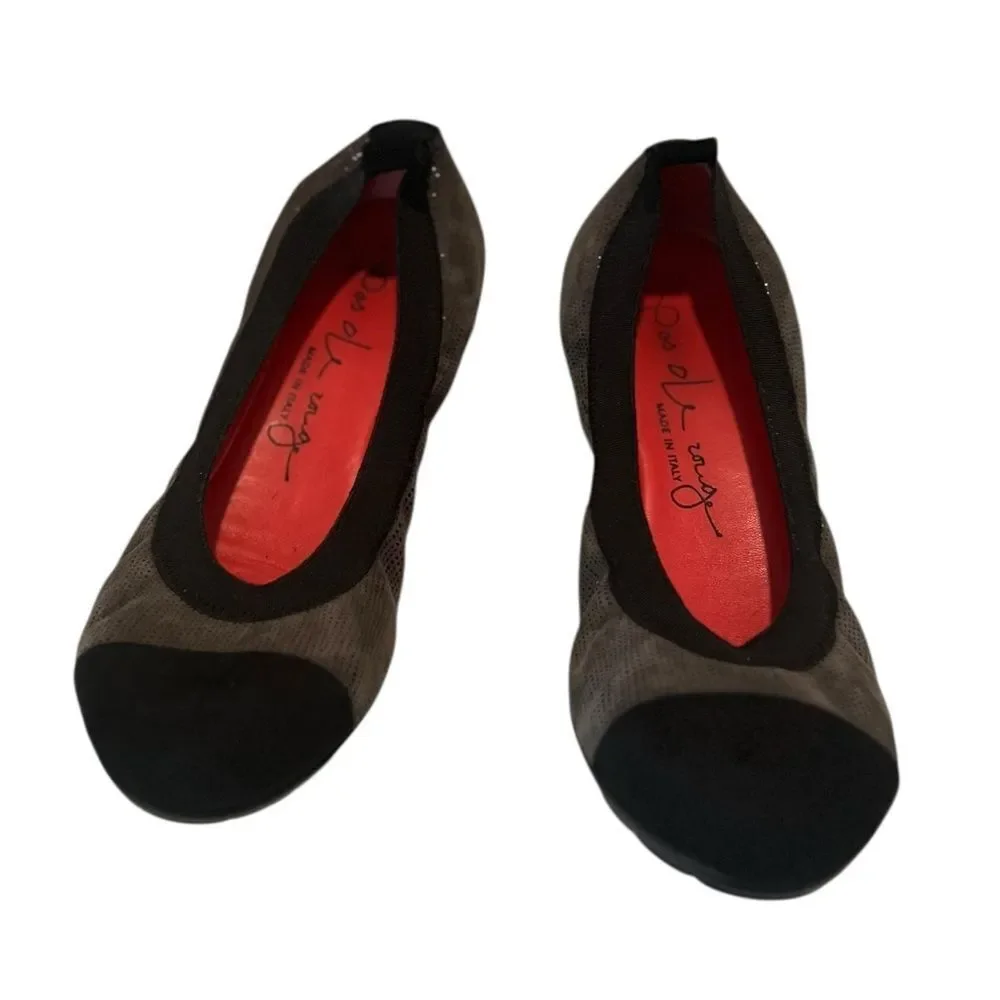 Pas de Rouge Black & Pewter Metallic Mesh Ballet Flats Made in Italy Size 36.5